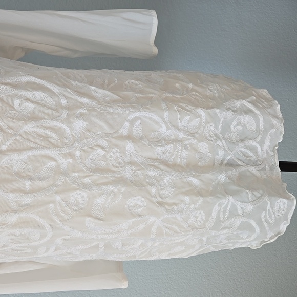 COLDWATER CREEK White Embroidered 3/4 Sleeves Blouse Sz XL 16 Tie Scoop Neck - Picture 3 of 12